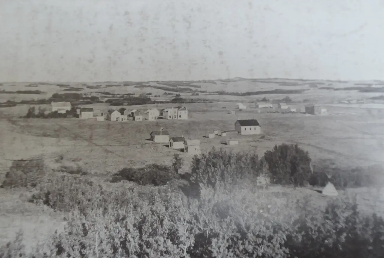 Early Punnichy buildings on the open prairie, about 1910